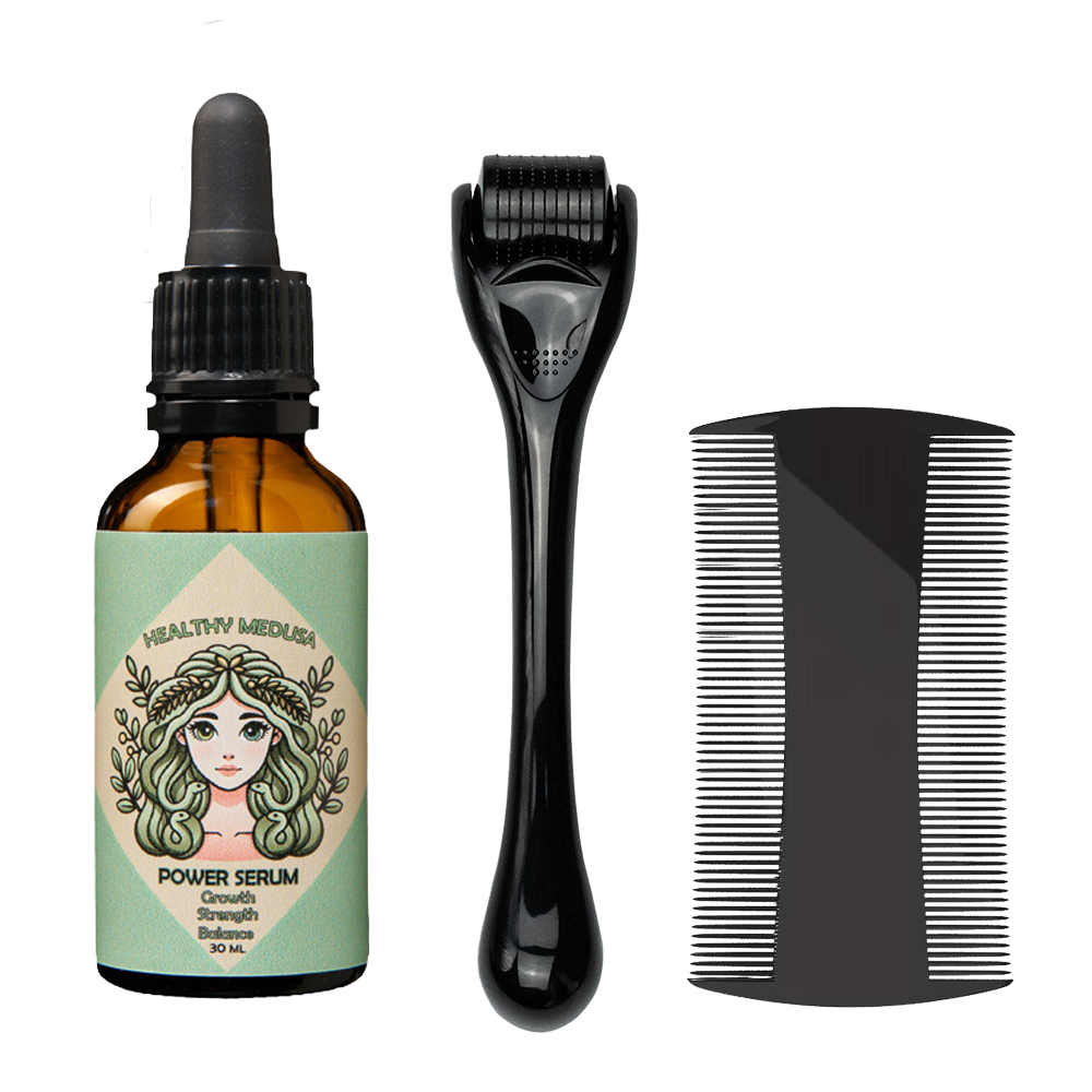 Power Serum Baardgroei Set – Natuurlijke Baardgroei Olie + Dermaroller &amp; Kam (30 ml)