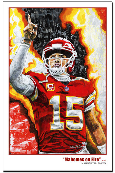 "Mahomes on Fire" 11x17, (not numbered)
