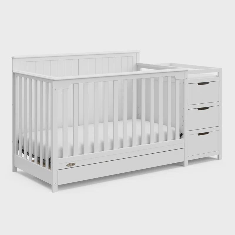 5-in-1 Convertible Crib and Changer with Drawer (White)  GREENGUARD Gold Certified, Crib and Changing -Table Combo with Drawer, Includes Baby Changing Pad, Converts to Full-Size Bed