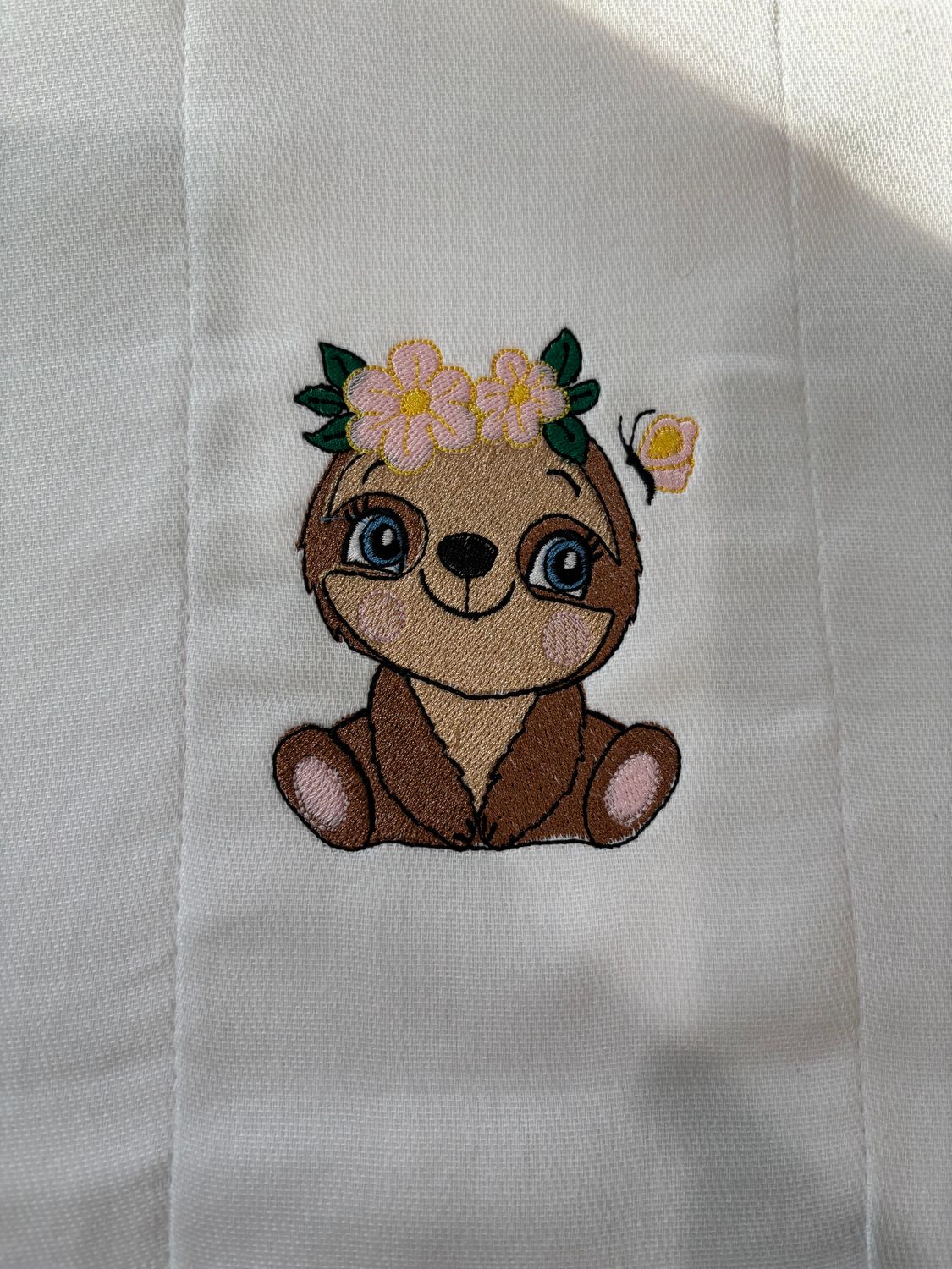 Flowery Girl Sloth Burp Cloth