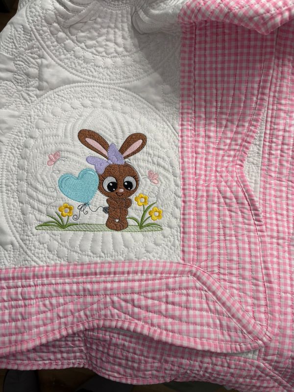 Bunny with Heart Balloon Heirloom Baby Quilt