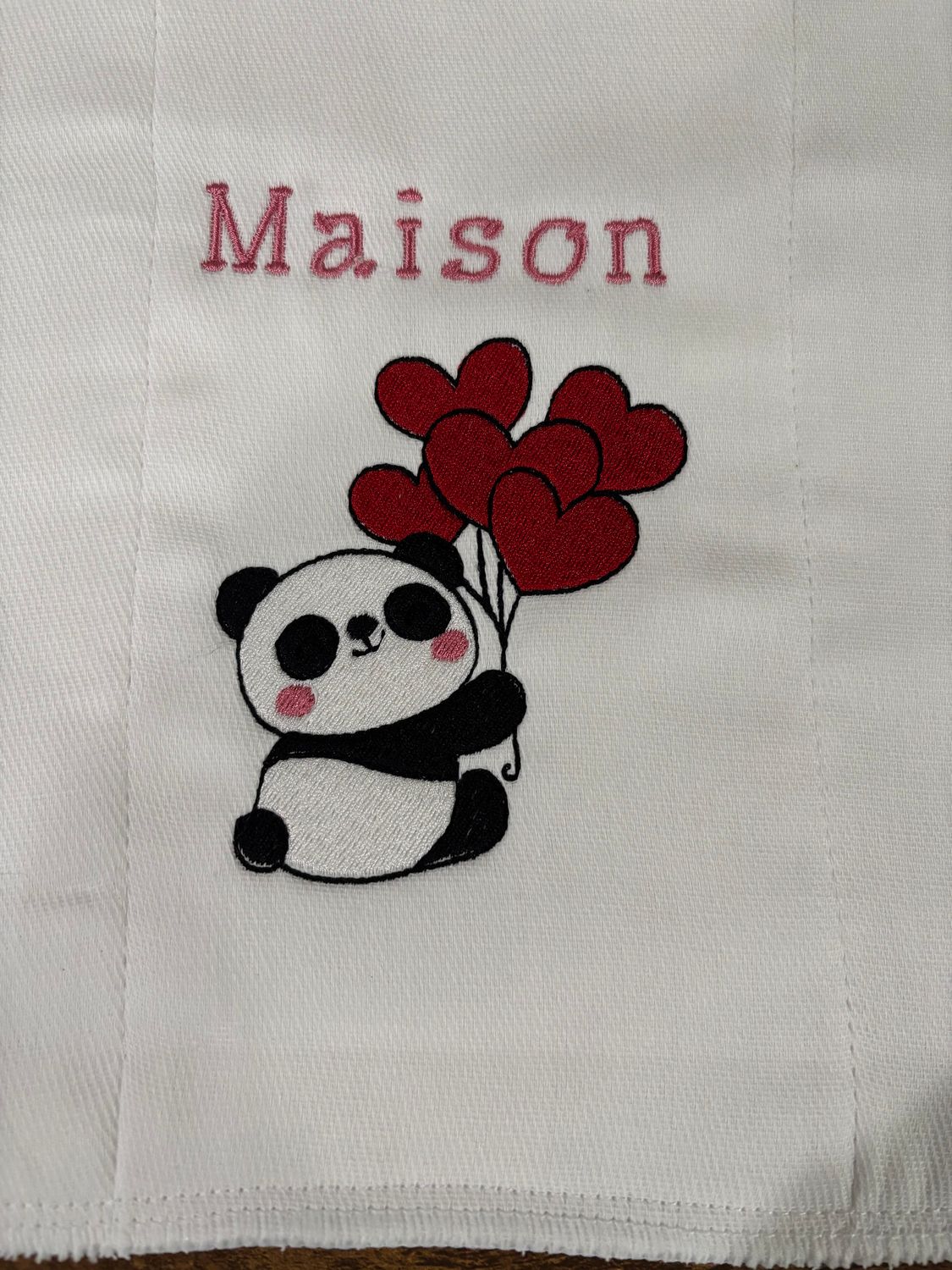 Panda with Heart Balloons Burp Cloth