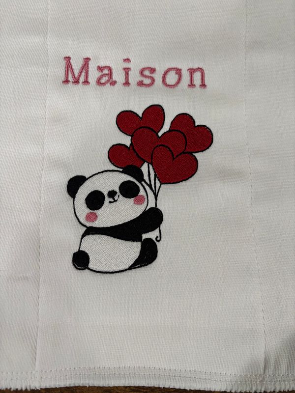 Panda with Heart Balloons Burp Cloth