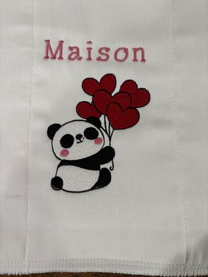 Panda with Heart Balloons Burp Cloth