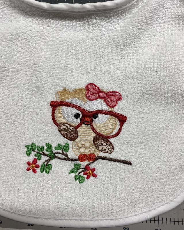 Girl Owl with Glasses Bib