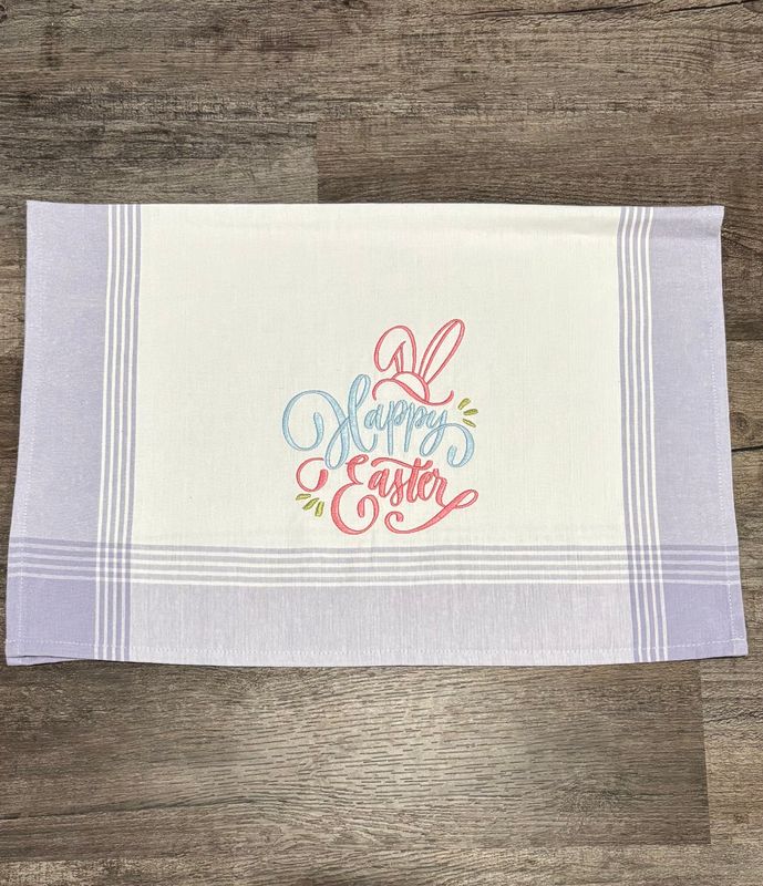 Cursive Happy Easter on Lavendar Towel