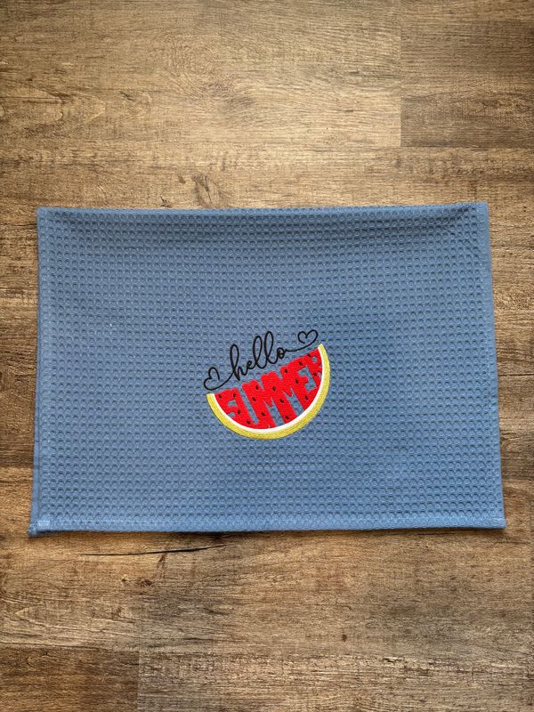 Hello Summer on Blue Waffle Towel