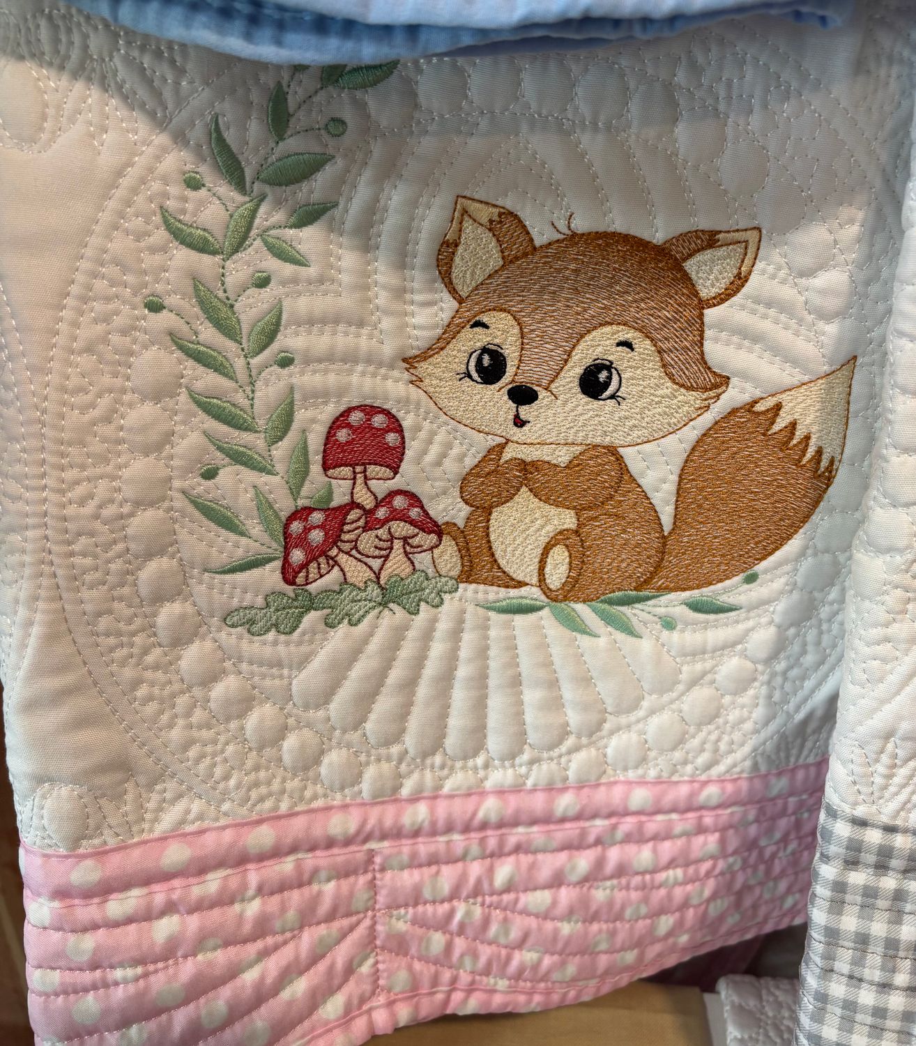 Fox with Mushrooms Baby Quilt