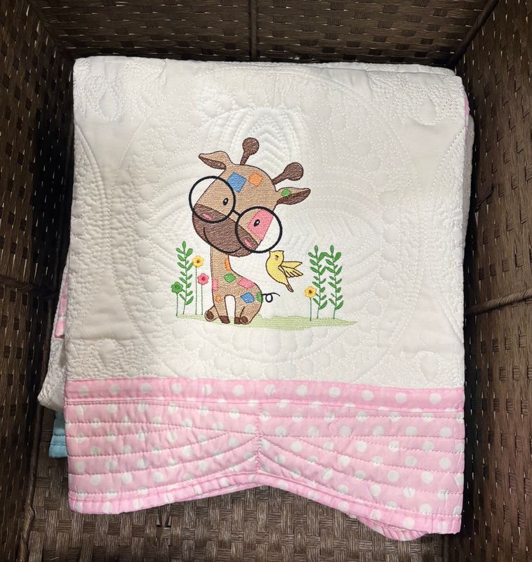 Patchwork Giraffe with Glasses Baby Quilt