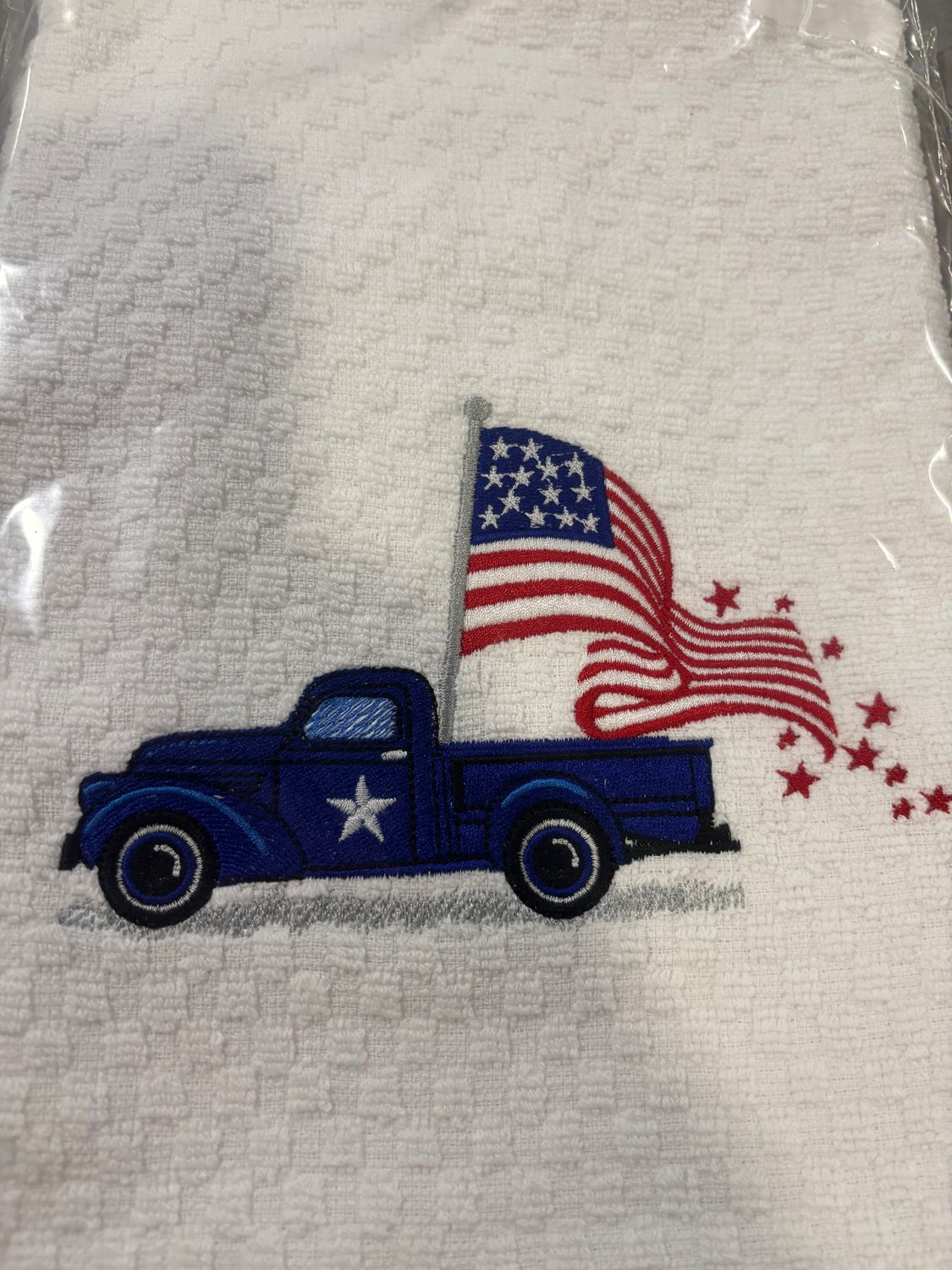 Blue Truck with American Flag Towel