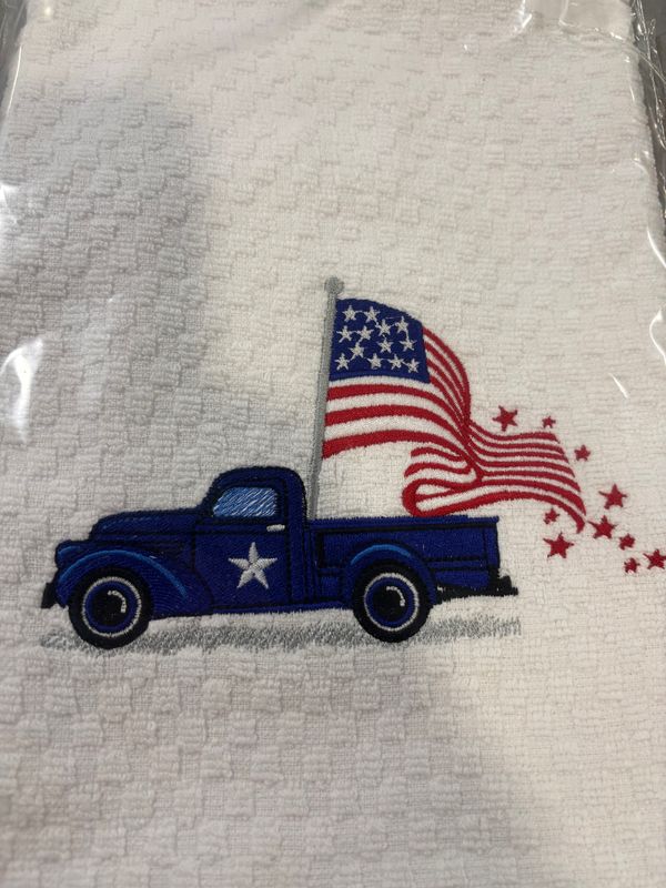 Blue Truck with American Flag Towel