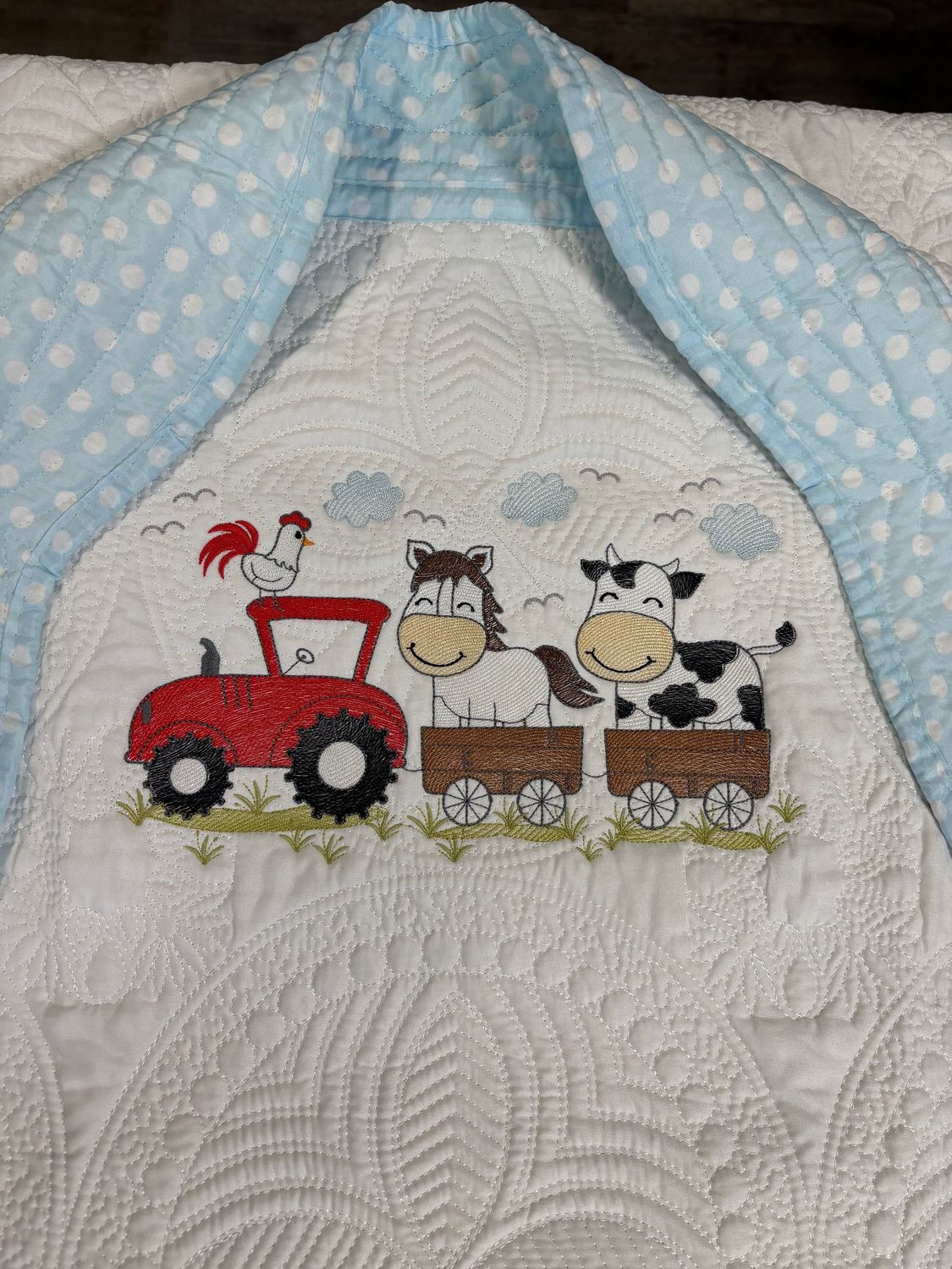 Tractor Pulling Horse and Cow Baby Quilt