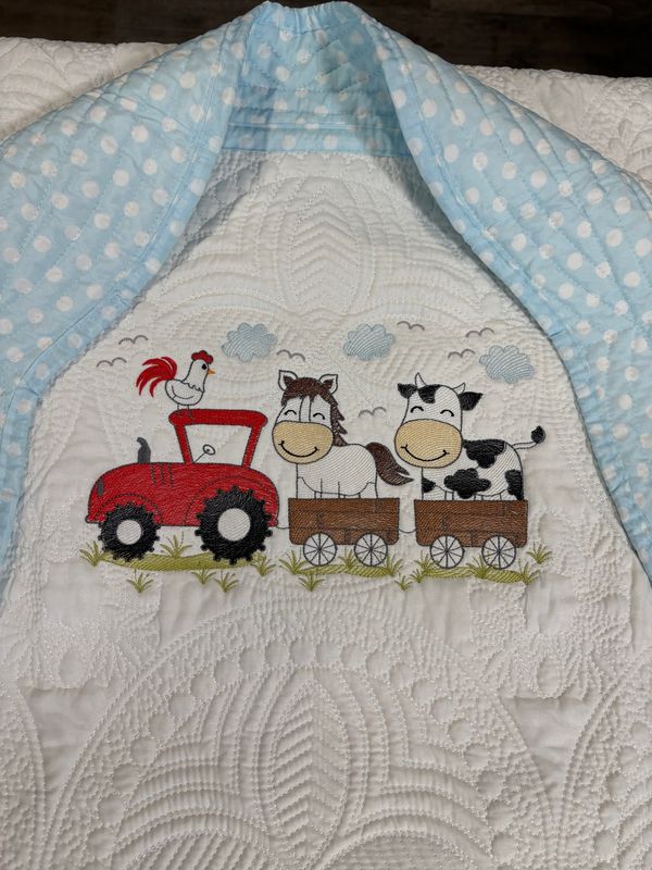 Tractor Pulling Horse and Cow Baby Quilt
