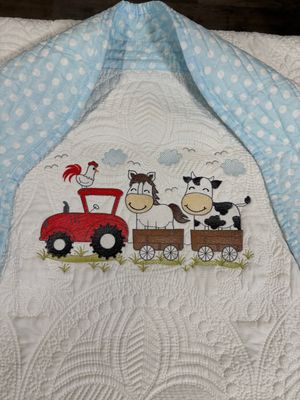 Tractor Pulling Horse and Cow Baby Quilt