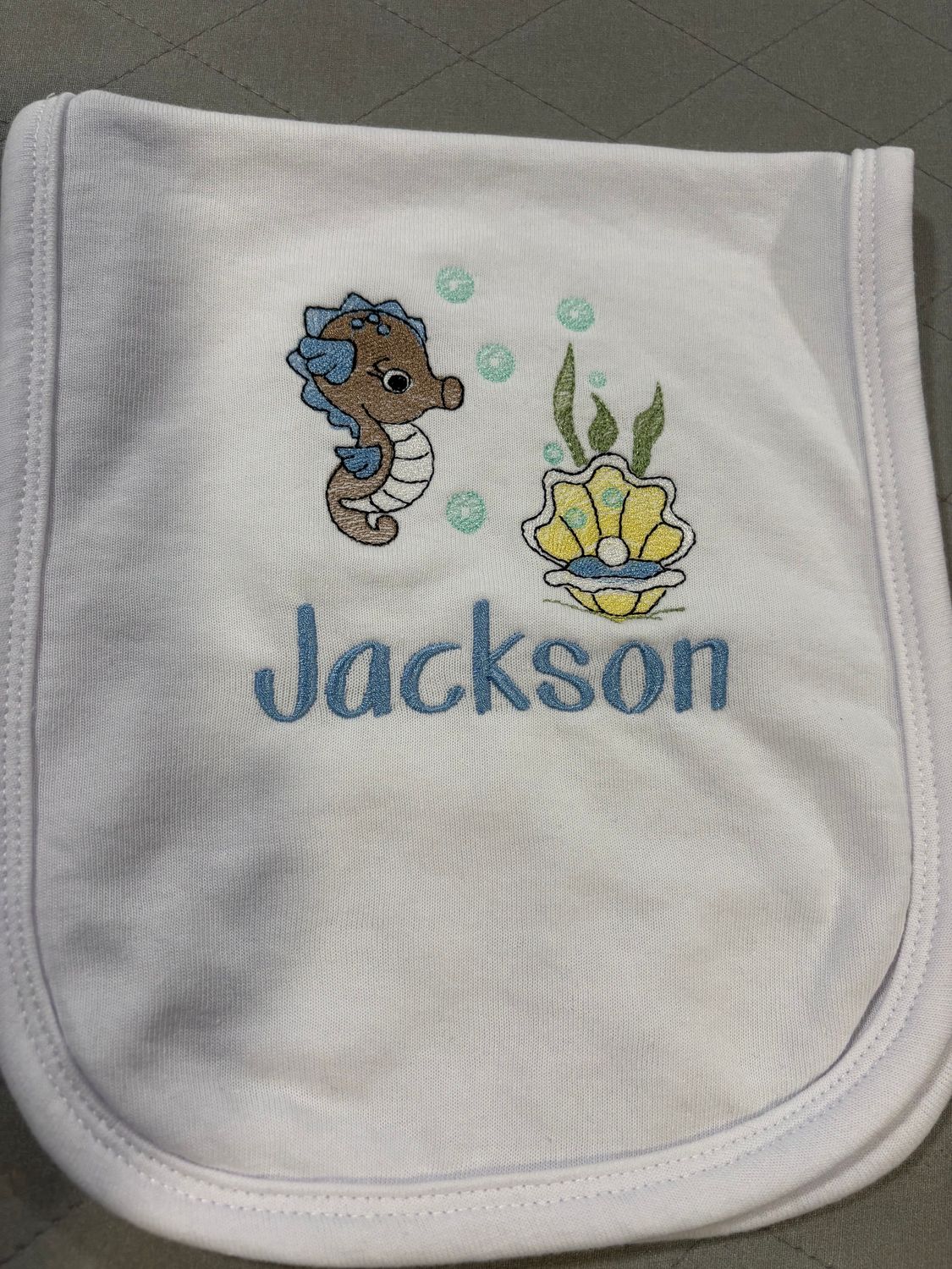Seahorse and Clam Burp Cloth