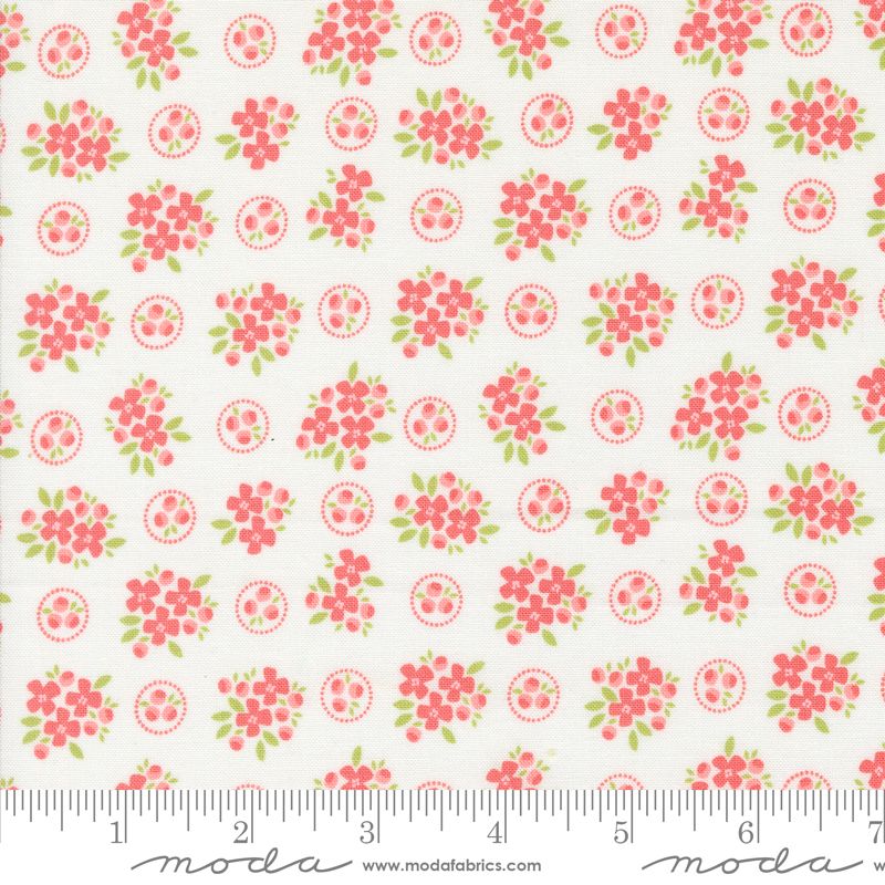 Cali &amp; Co Ring Around Posie Small Floral Cloud Flamingo Yardage
