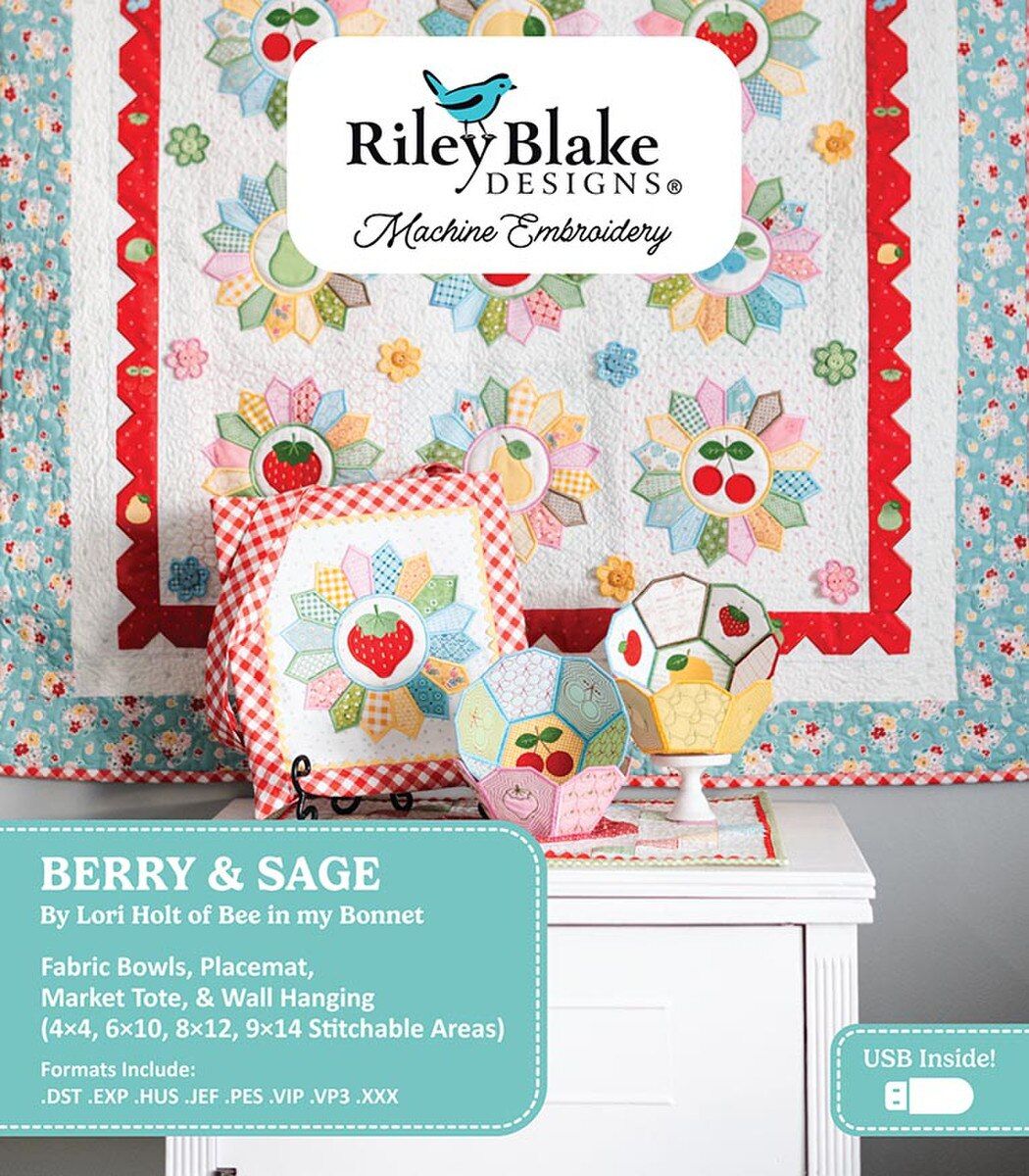 Machine Embroidery Berry &amp; Sage Projects - USB
