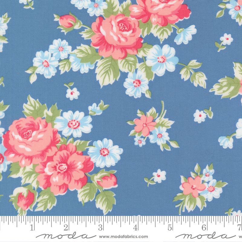 A Cat Named Stitch Blooming Florals Cabbage Rose Blue