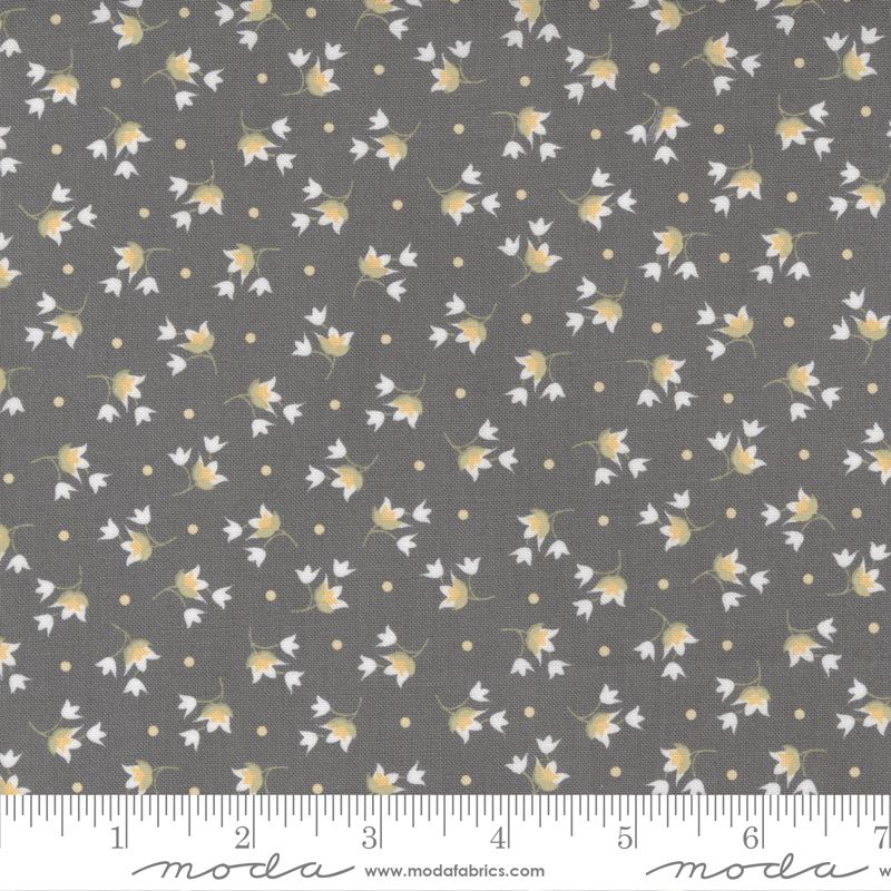 Buttercup and Slate Tulips Slate - 2/3 yard End of Bolt