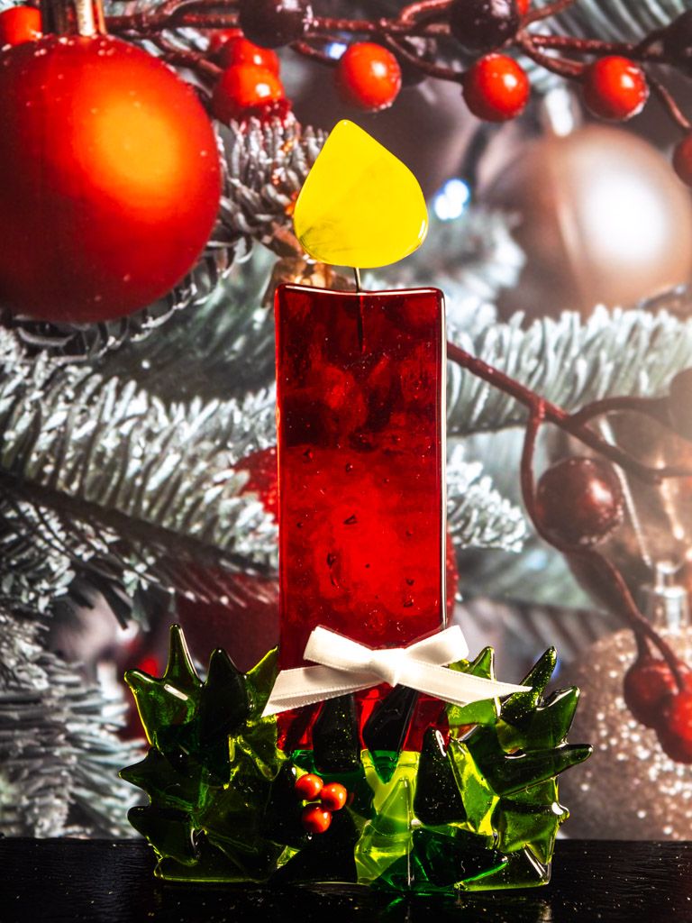 Juledekoration med hvid sløjfe, til lys 02