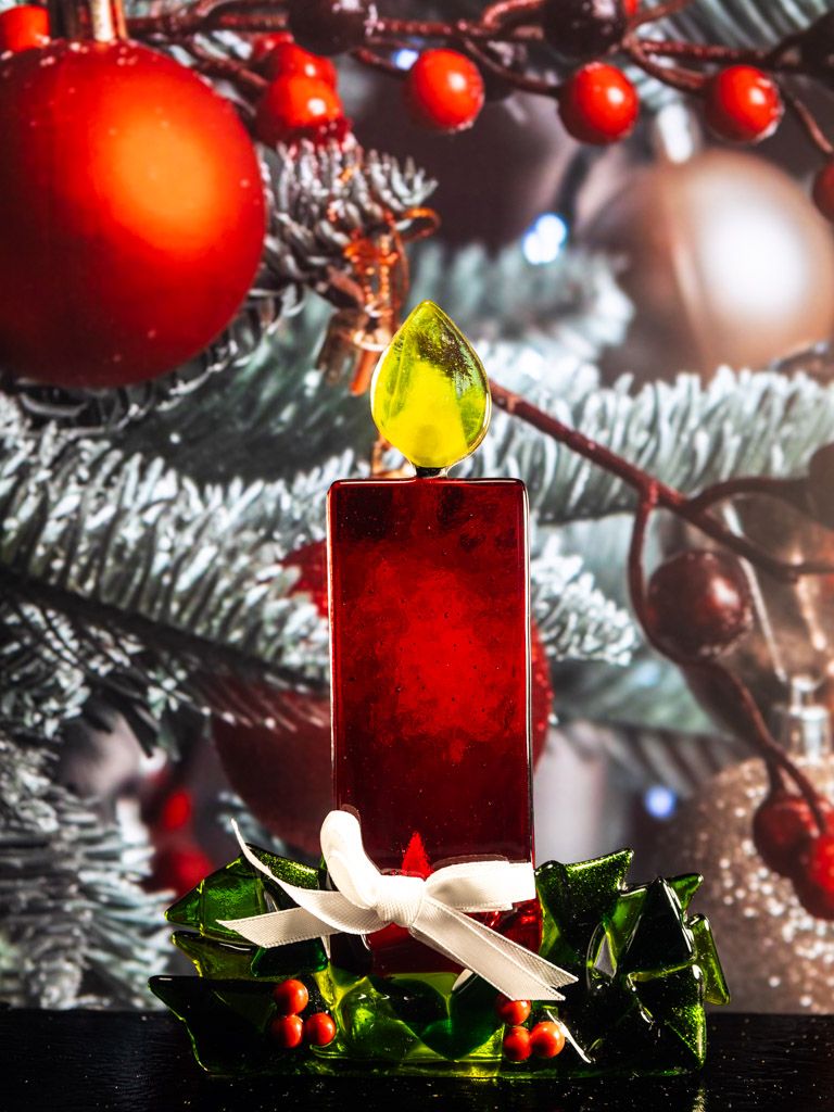 Juledekoration med hvid sløjfe, til lys