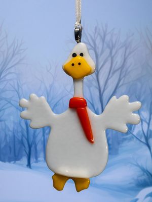 juletræs pynt, gås med orange tørklæde