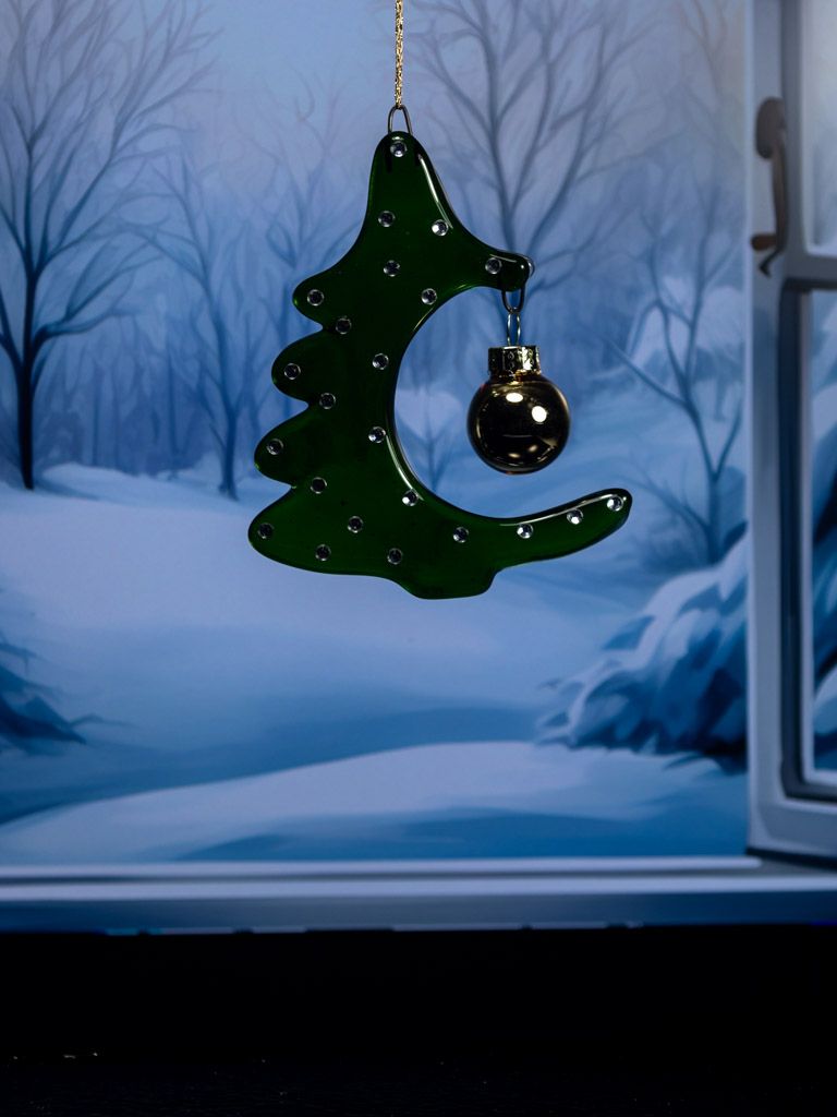 Juletræ med kugle i transparent glas, til ophæng 04