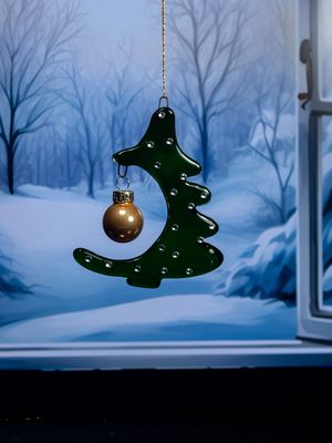 Juletræ med kugle i transparent glas, til ophæng 05