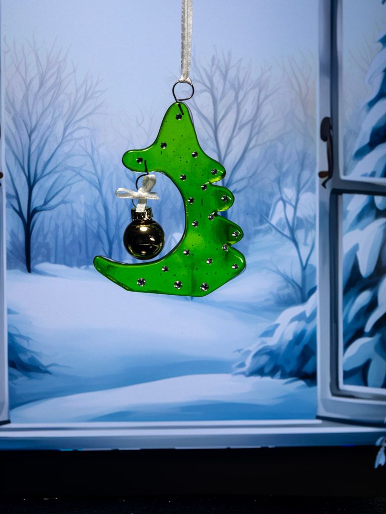 Juletræ med kugle i transparent glas, til ophæng