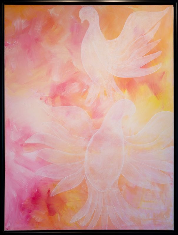 Abstrakt maleri, duer i pastel