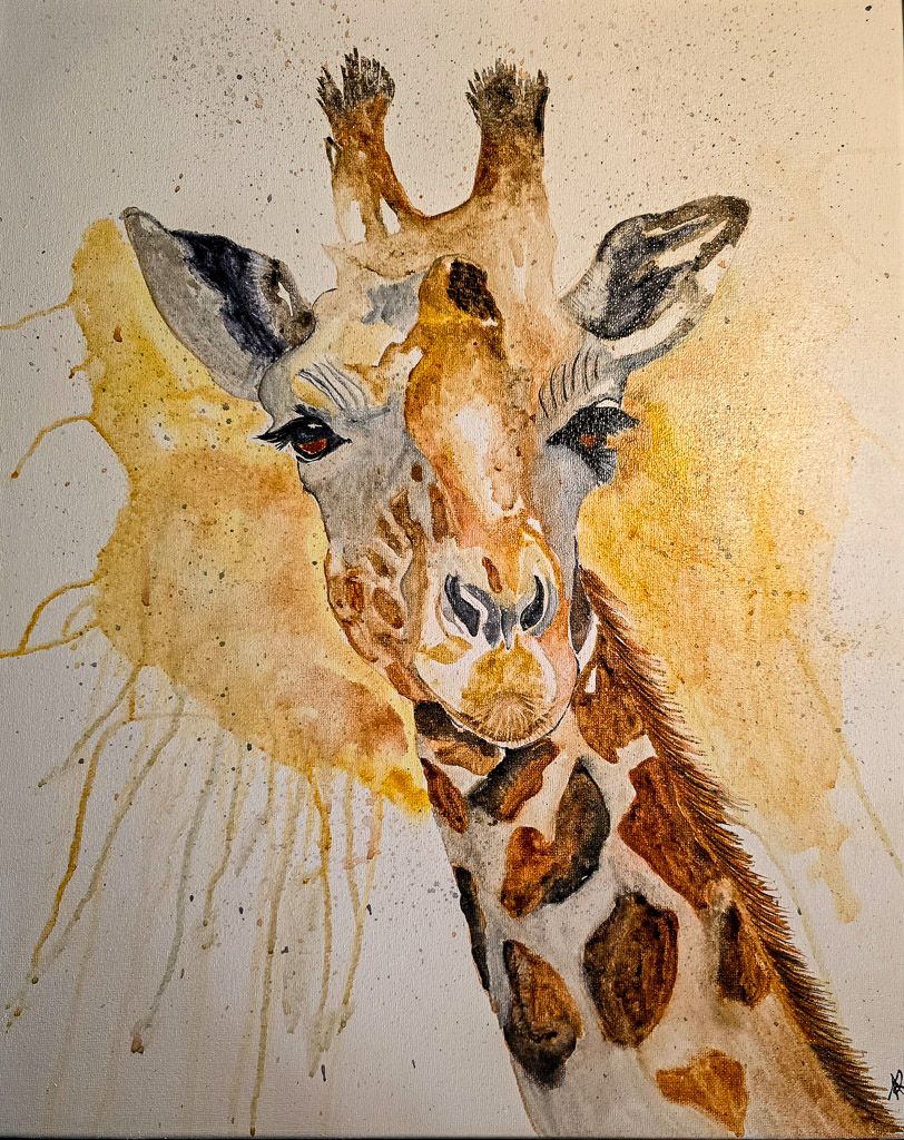 Maleri, Anne-Mette, Så du giraffen?, Akvarel på lærred