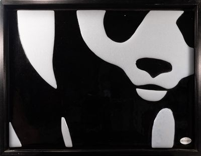 Glasbillede, Panda, i træramme