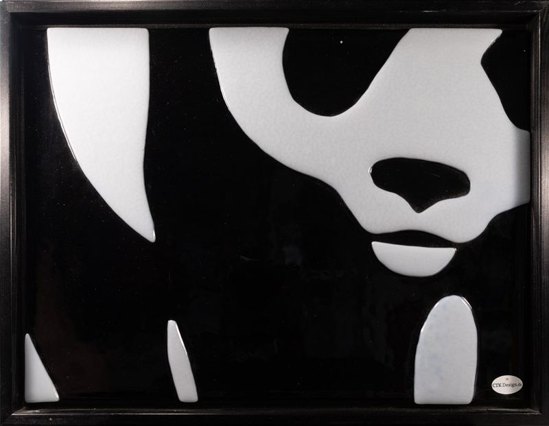Glasbillede, Panda, i træramme
