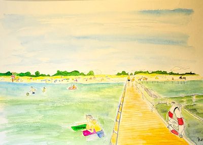 Maleri, Anne-Mette, Marielyst Strand, A3, Akvarel