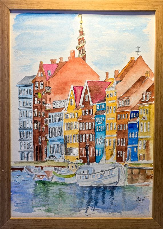 Maleri, Anne-Mette, Nyhavn, Akvarel Maleri, Anne-Mette, Nyhavn, Akvarel