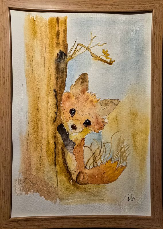 Maleri, Anne-Mette, Ræven, Akvarel Maleri, Anne-Mette, Ræven, Akvarel