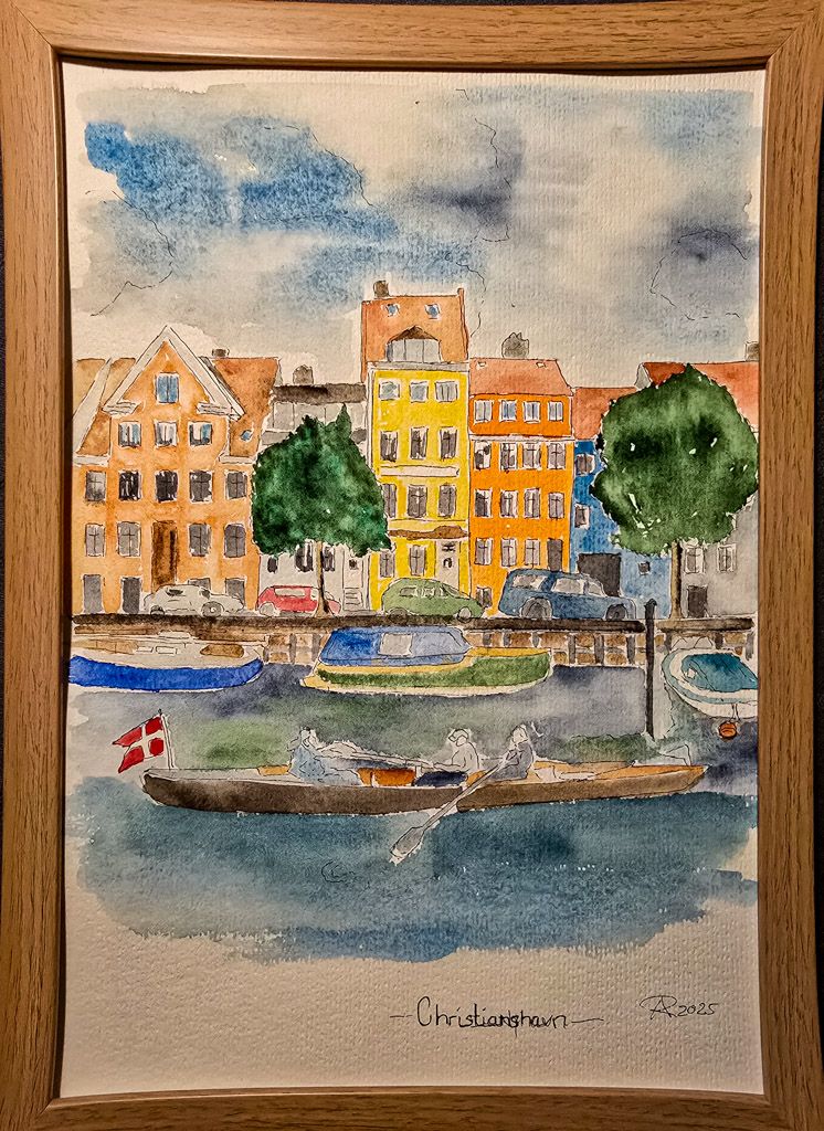 Maleri, Anne-Mette, Christianshavn, Akvarel Maleri, Anne-Mette, Christianshavn, Akvarel