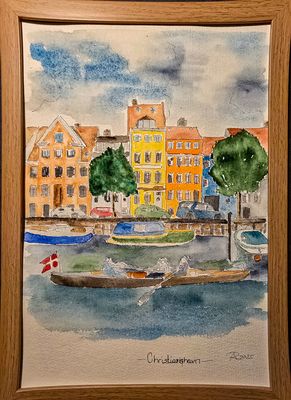 Maleri, Anne-Mette, Christianshavn, Akvarel Maleri, Anne-Mette, Christianshavn, Akvarel