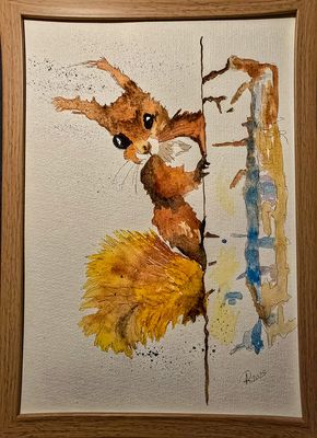 Maleri, Anne-Mette, Egern, Akvarel Maleri, Anne-Mette, Egern, Akvarel