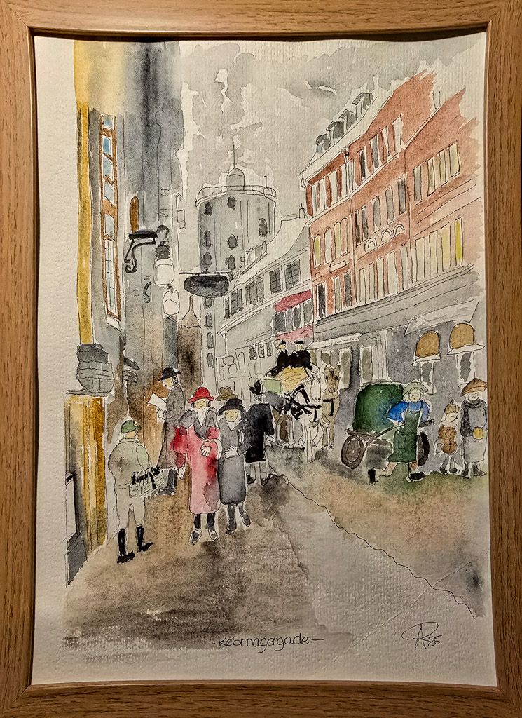 Maleri, Anne-Mette, Købmagergade, Akvarel Maleri, Anne-Mette, Købmagergade, Akvarel