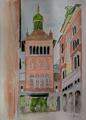 Maleri, Anne-Mette, Akvarel, Elefantporten Maleri, Anne-Mette, Akvarel, Elefantporten