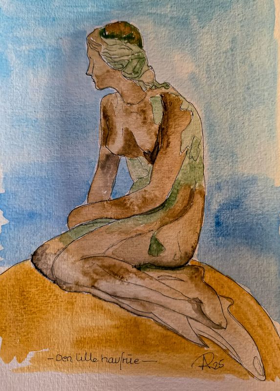 Maleri, Anne-Mette, Akvarel, Den Lille Havfrue Maleri, Anne-Mette, Akvarel, Den Lille Havfrue