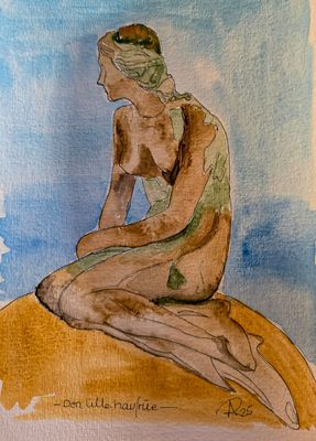 Maleri, Anne-Mette, Akvarel, Den Lille Havfrue Maleri, Anne-Mette, Akvarel, Den Lille Havfrue