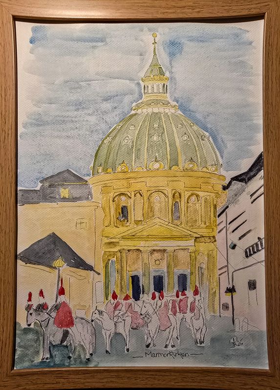 Maleri, Anne-Mette, Akvarel, Marmorkirken Maleri, Anne-Mette, Akvarel, Marmorkirken