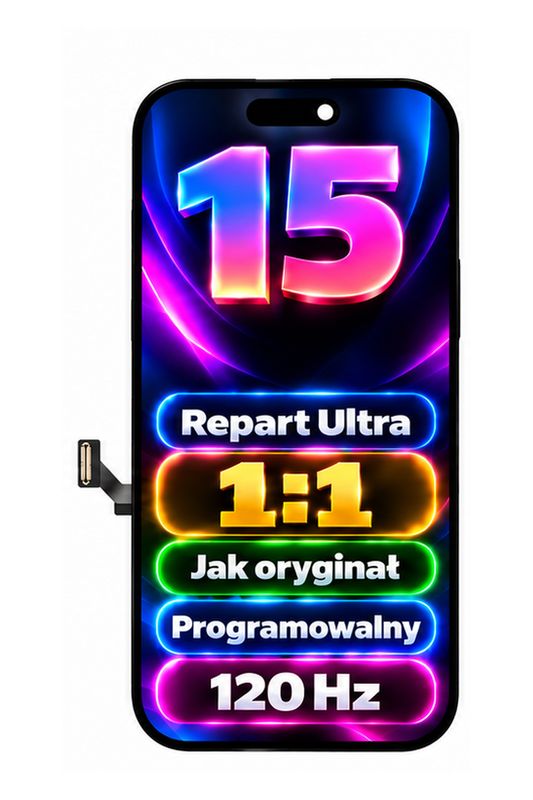 Ekran iPhone 15 Programowalny 1:1 Repart ultra 120Hz Solf Oled