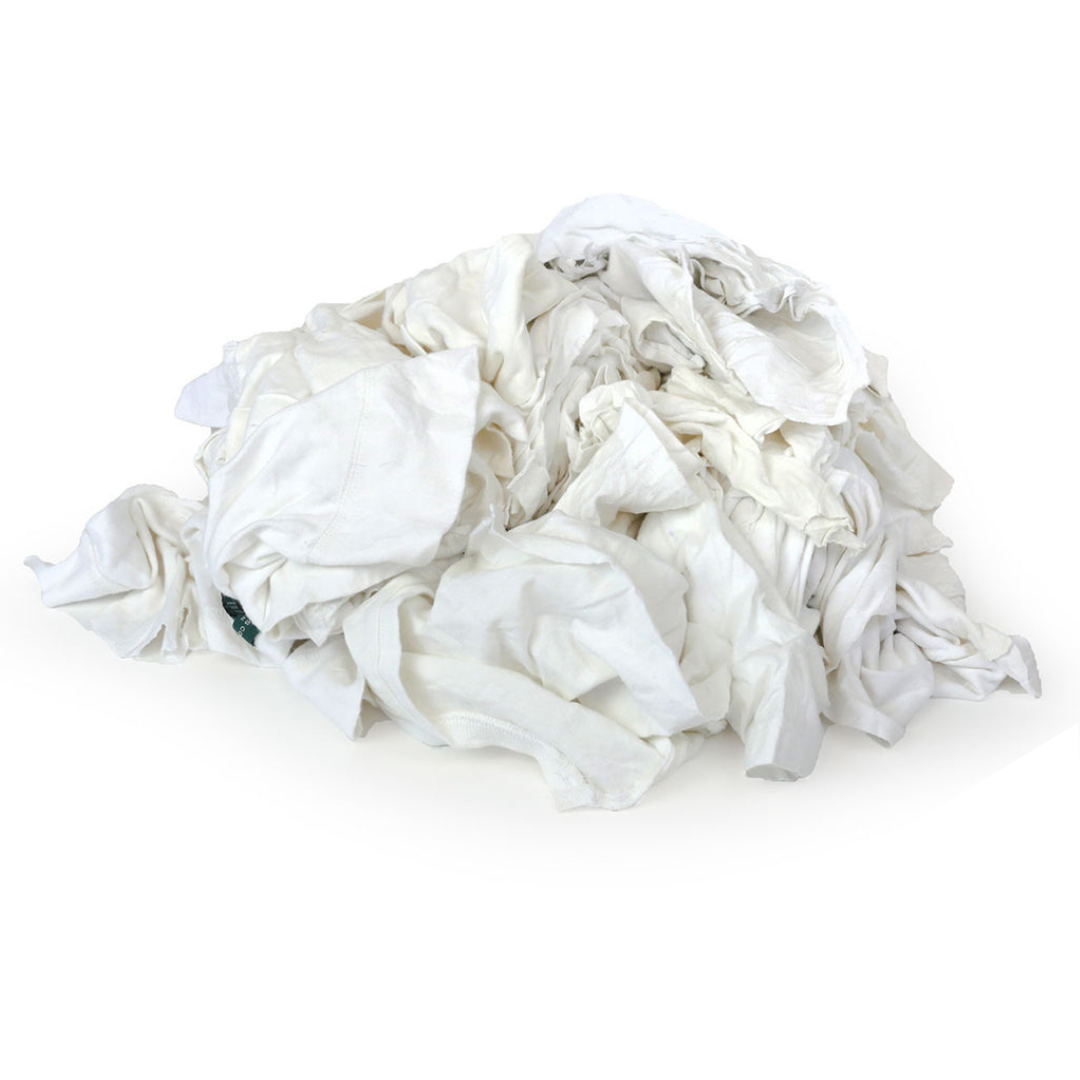 Recycled White T-shirt Knit Rag - 25 LB Bag