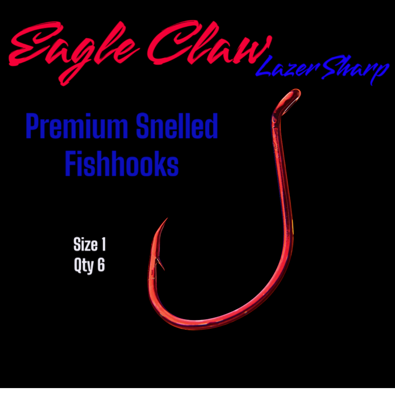 Eagle Claw Lazer Sharp Snelled Fishhooks Size 1 6pk