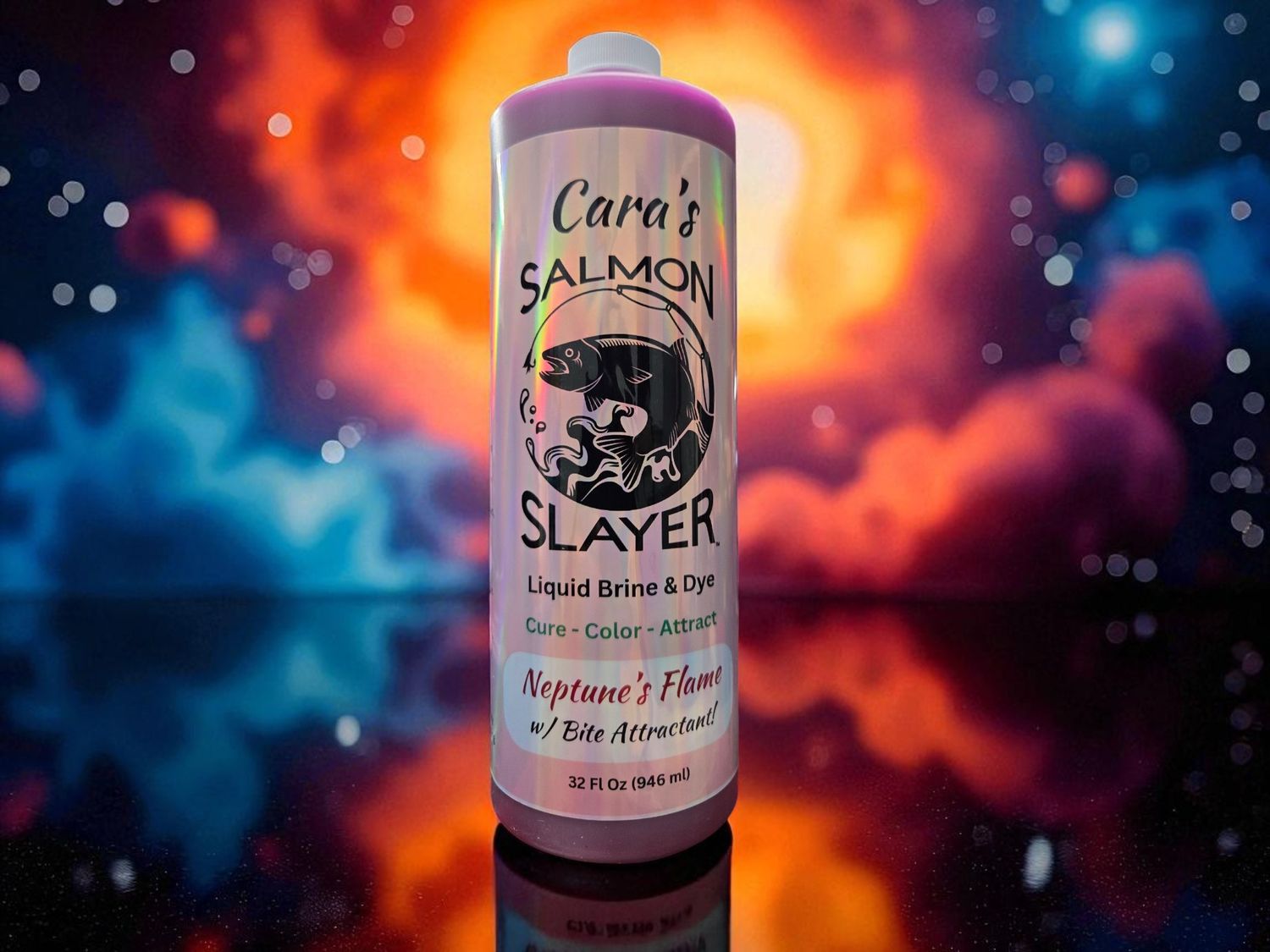 Cara&#39;s Salmon Slayer Liquid Brine &amp; Dye - Neptune&#39;s Flame (Red) 32z