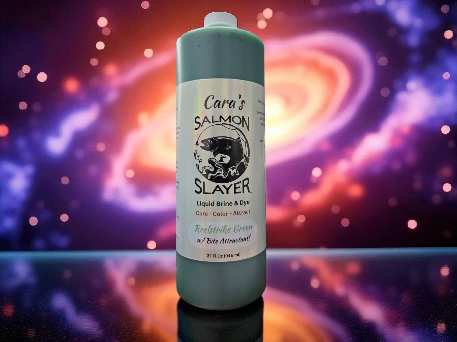 Cara&#39;s Salmon Slayer Liquid Brine &amp; Dye - Reel Strike Green 32z