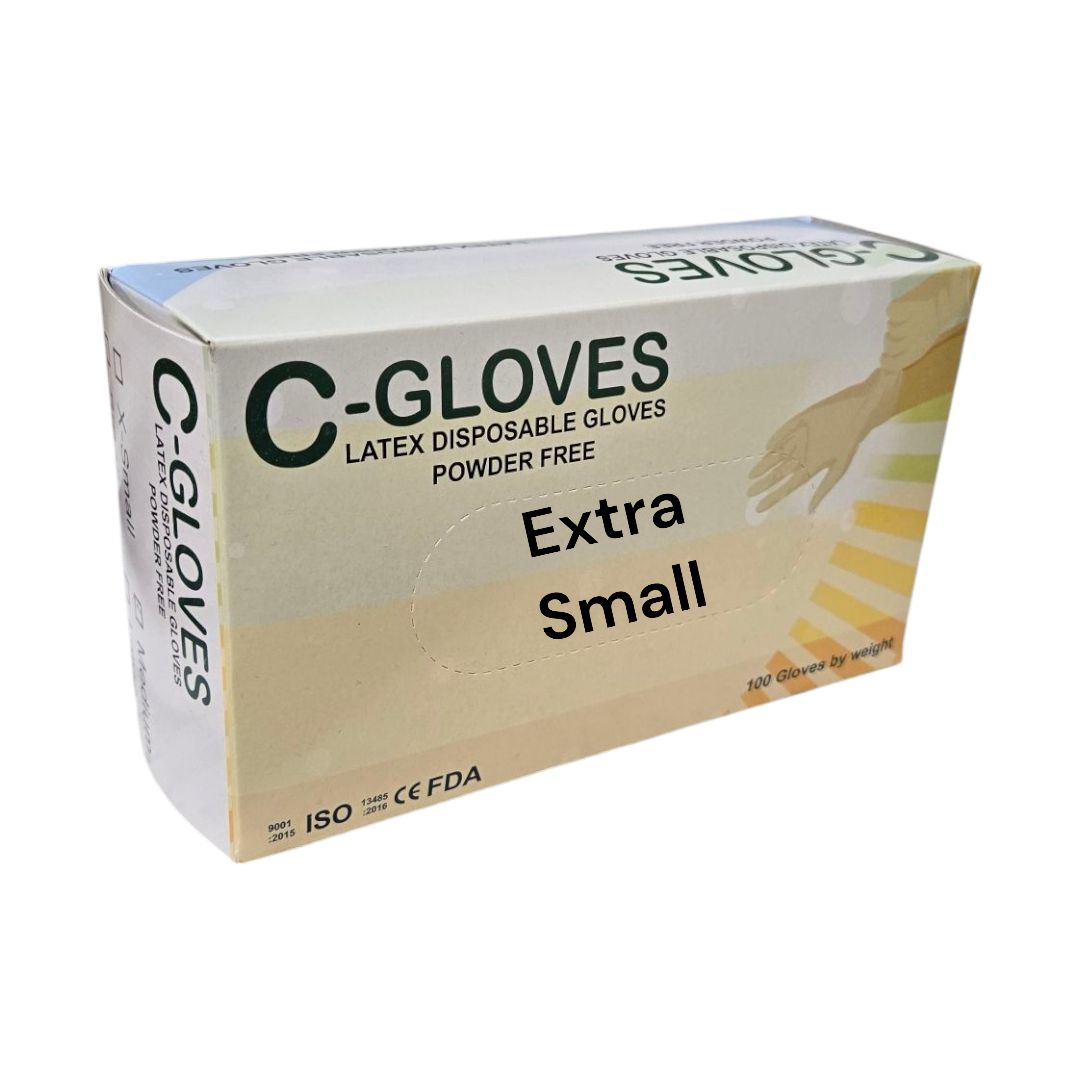 C-Gloves Disposable Latex Gloves {Box of 100}, Size: X-Small